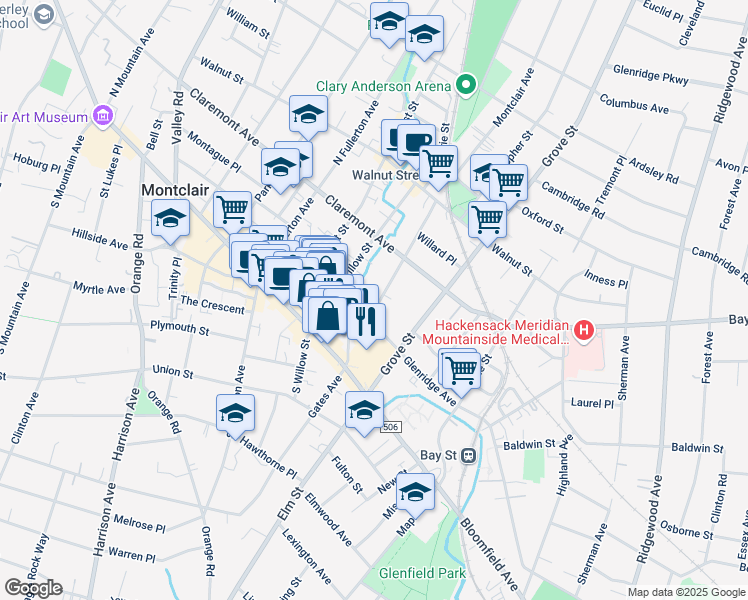 map of restaurants, bars, coffee shops, grocery stores, and more near 50 Greenwood Avenue in Montclair