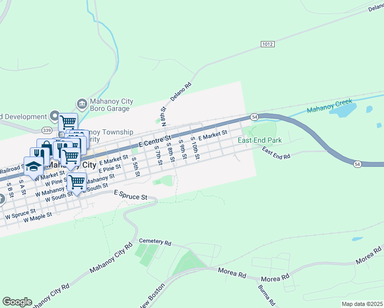 map of restaurants, bars, coffee shops, grocery stores, and more near 929 East Mahanoy Street in Mahanoy City