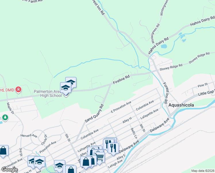 map of restaurants, bars, coffee shops, grocery stores, and more near 3805 Fireline Road in Palmerton