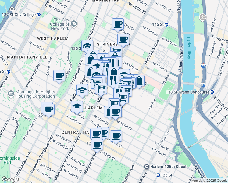 map of restaurants, bars, coffee shops, grocery stores, and more near in New York