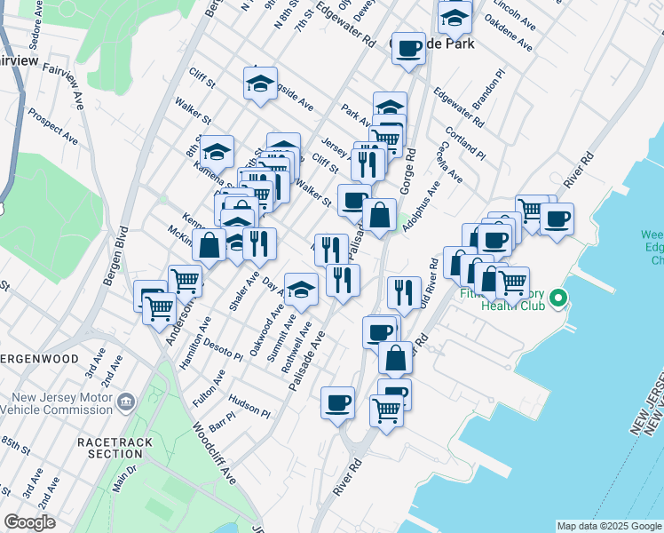 map of restaurants, bars, coffee shops, grocery stores, and more near 263 Palisade Avenue in Cliffside Park