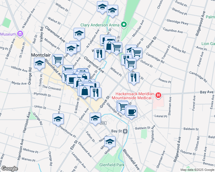 map of restaurants, bars, coffee shops, grocery stores, and more near 51 Greenwood Avenue in Montclair