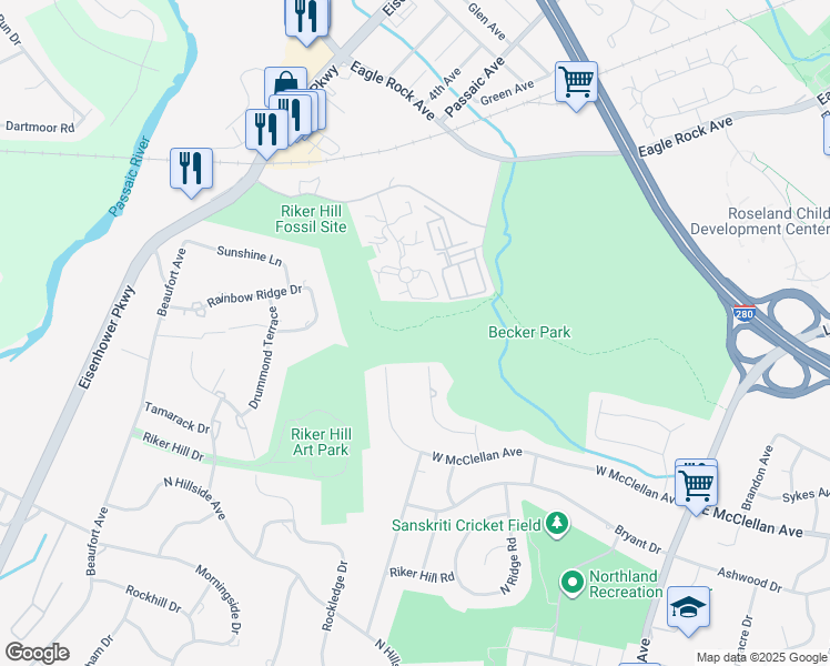 map of restaurants, bars, coffee shops, grocery stores, and more near 59 Locust Avenue in Roseland