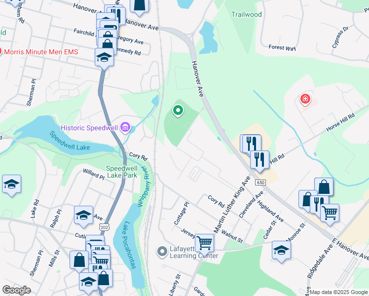 map of restaurants, bars, coffee shops, grocery stores, and more near 4 Gerhard Place in Morristown