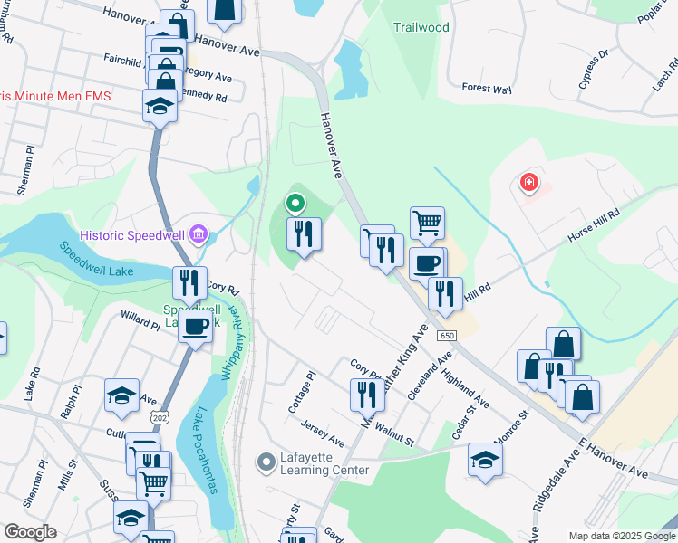 map of restaurants, bars, coffee shops, grocery stores, and more near 26 Gerhard Place in Morristown