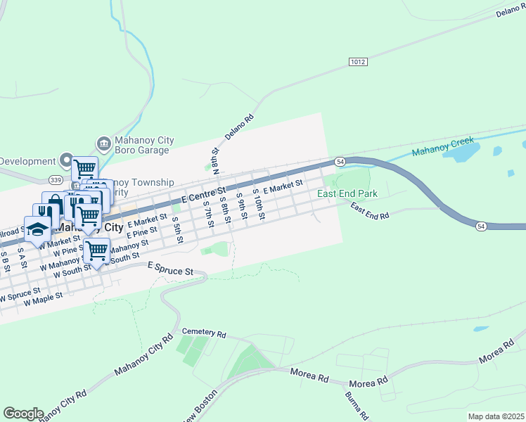 map of restaurants, bars, coffee shops, grocery stores, and more near 1013 East Mahanoy Street in Mahanoy City