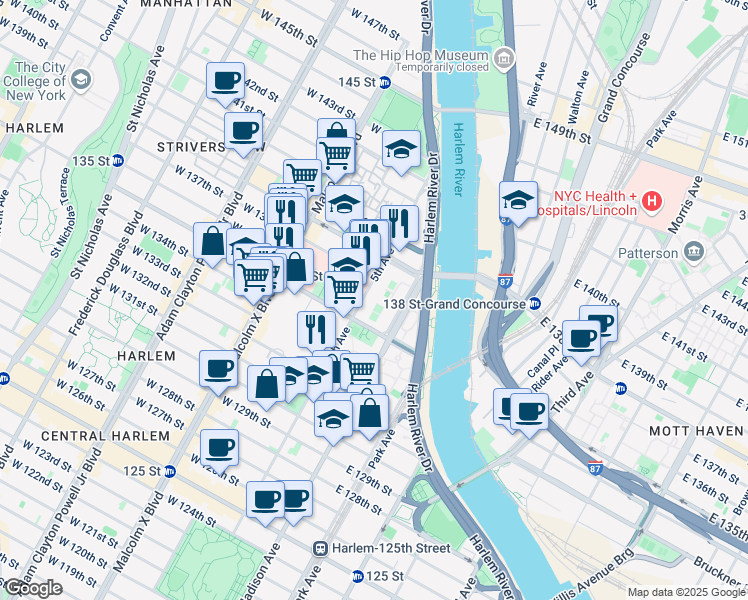 map of restaurants, bars, coffee shops, grocery stores, and more near in New York
