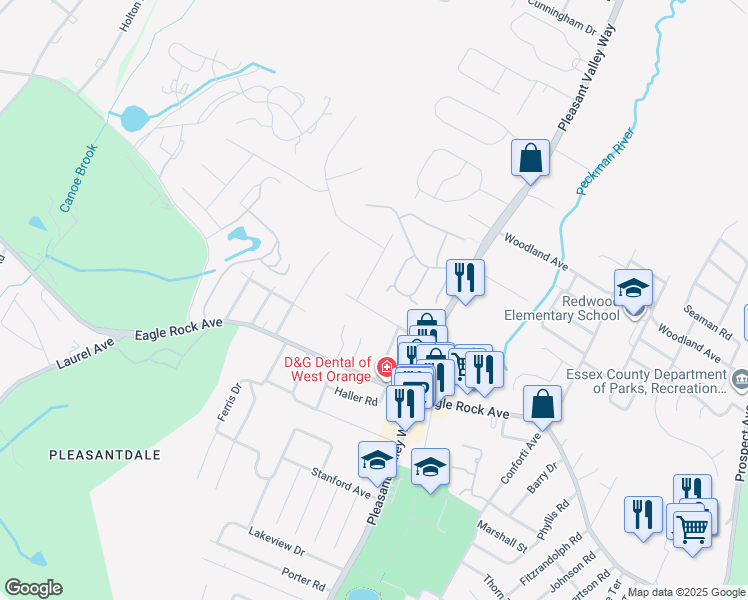 map of restaurants, bars, coffee shops, grocery stores, and more near 62 Cummings Circle in West Orange