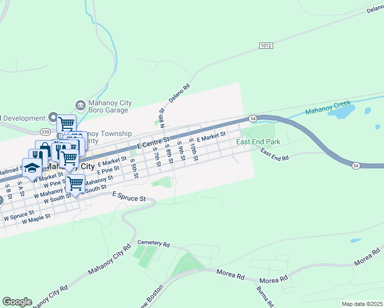 map of restaurants, bars, coffee shops, grocery stores, and more near 933 East Mahanoy Street in Mahanoy City