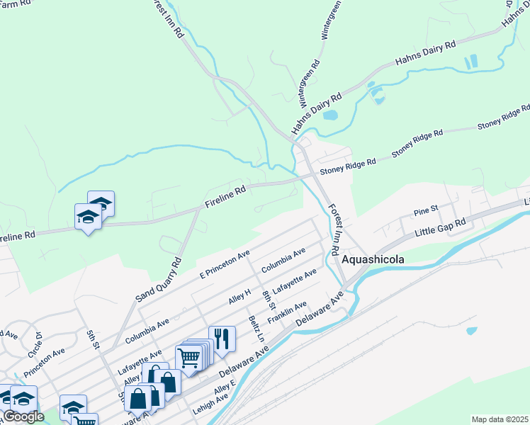 map of restaurants, bars, coffee shops, grocery stores, and more near 4145 Fireline Road in Palmerton