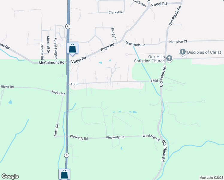 map of restaurants, bars, coffee shops, grocery stores, and more near 156 Oak Ridge Drive in Butler