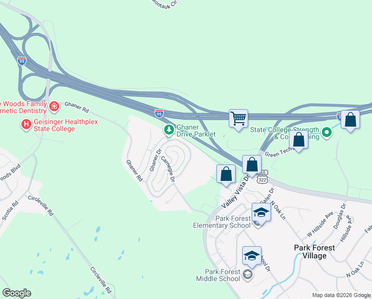 map of restaurants, bars, coffee shops, grocery stores, and more near 312 Ghaner Drive in State College