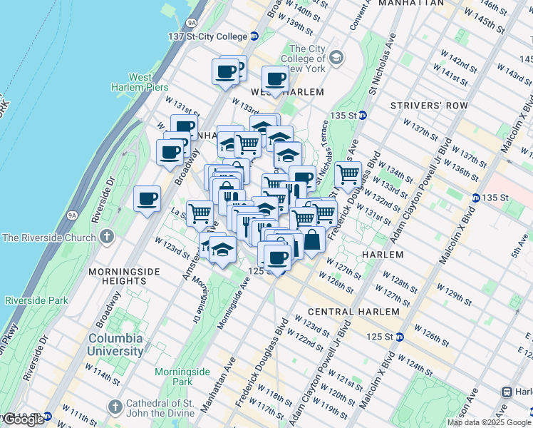 map of restaurants, bars, coffee shops, grocery stores, and more near in New York