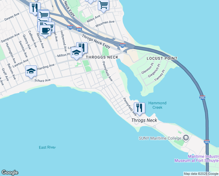 map of restaurants, bars, coffee shops, grocery stores, and more near 10 Holly Place in Bronx