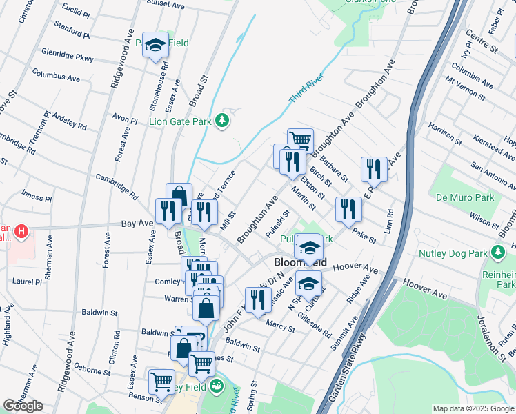 map of restaurants, bars, coffee shops, grocery stores, and more near 68 Broughton Avenue in Bloomfield