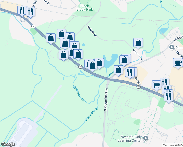 map of restaurants, bars, coffee shops, grocery stores, and more near 58-64 New Jersey 10 in Hanover