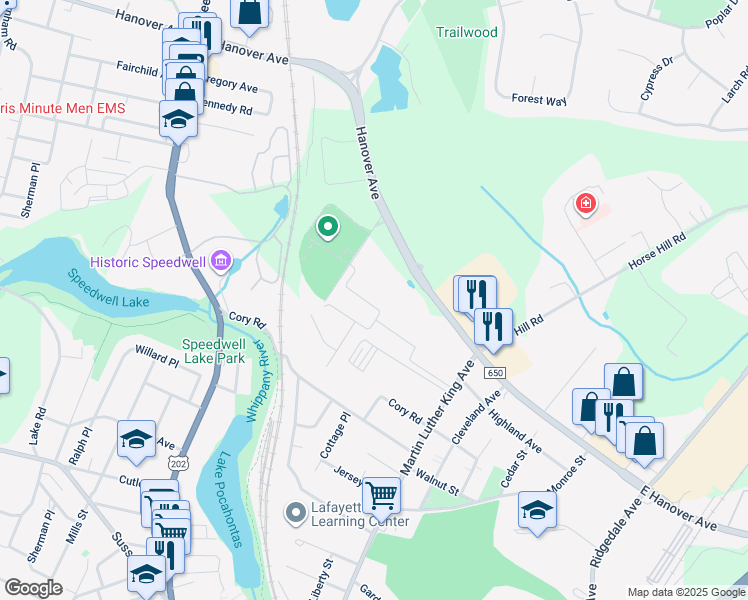 map of restaurants, bars, coffee shops, grocery stores, and more near 26 Gerhard Place in Morristown