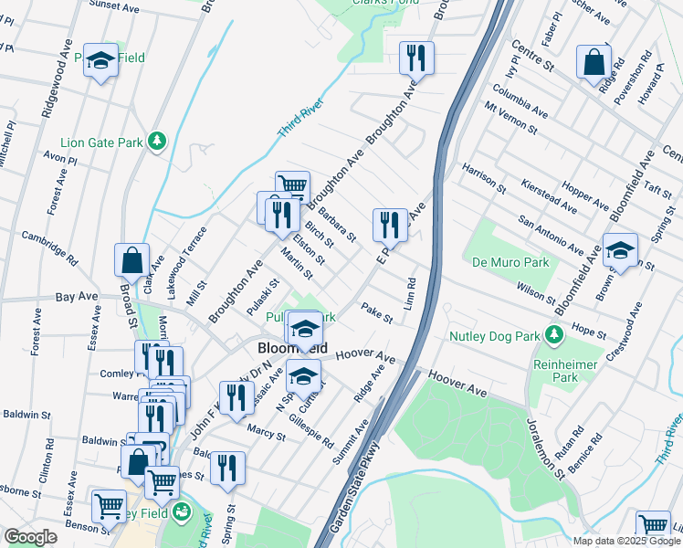 map of restaurants, bars, coffee shops, grocery stores, and more near 67 Elston Street in Bloomfield