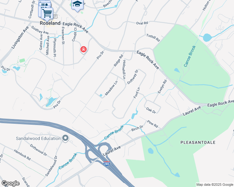 map of restaurants, bars, coffee shops, grocery stores, and more near 11 Holmehill Lane in Roseland