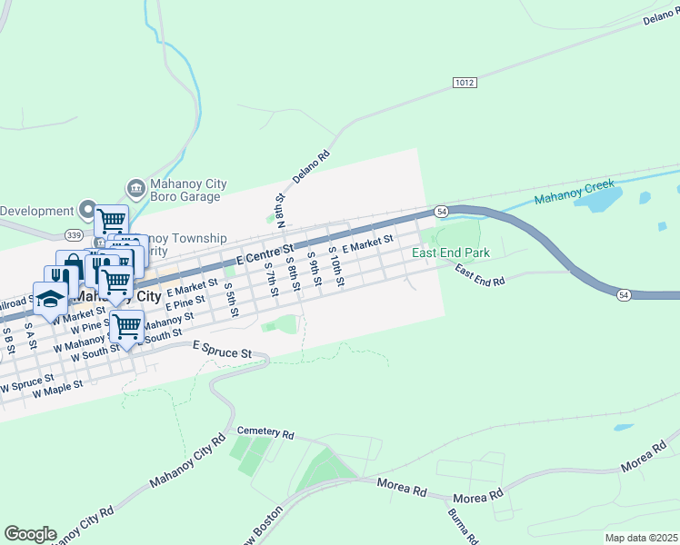 map of restaurants, bars, coffee shops, grocery stores, and more near 1001 East Mahanoy Street in Mahanoy City