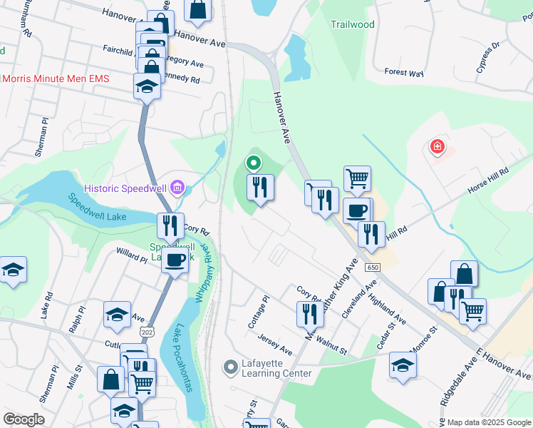 map of restaurants, bars, coffee shops, grocery stores, and more near 4 Gerhard Place in Morristown