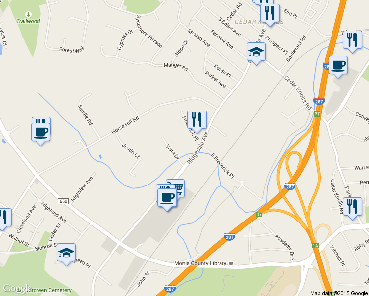 map of restaurants, bars, coffee shops, grocery stores, and more near 196 Ridgedale Avenue in Hanover