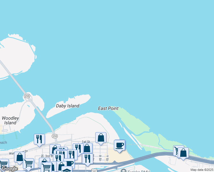 map of restaurants, bars, coffee shops, grocery stores, and more near in Eureka