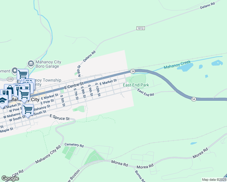 map of restaurants, bars, coffee shops, grocery stores, and more near 1204 East Mahanoy Street in Mahanoy City