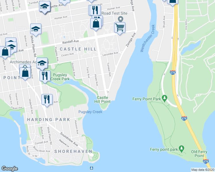 map of restaurants, bars, coffee shops, grocery stores, and more near 306 Castle Hill Avenue in Bronx