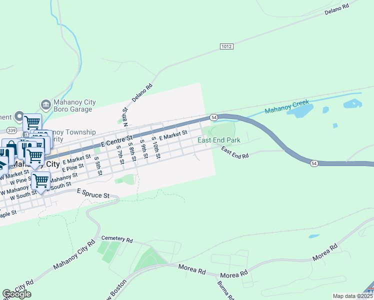 map of restaurants, bars, coffee shops, grocery stores, and more near 1204 East Mahanoy Street in Mahanoy City