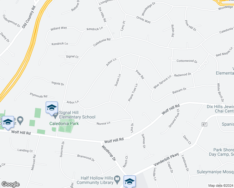 map of restaurants, bars, coffee shops, grocery stores, and more near 21 Susan Lane in Dix Hills