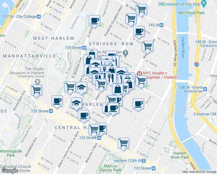 map of restaurants, bars, coffee shops, grocery stores, and more near in New York