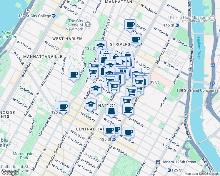 map of restaurants, bars, coffee shops, grocery stores, and more near in New York