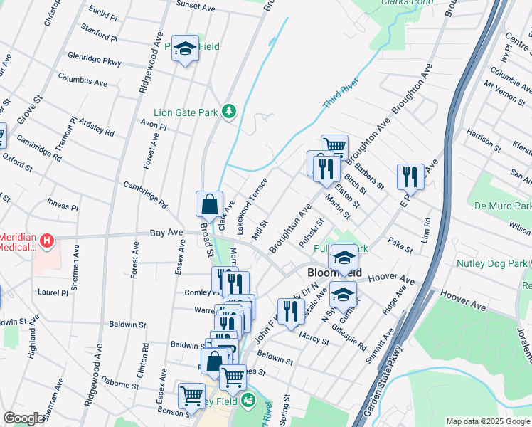 map of restaurants, bars, coffee shops, grocery stores, and more near 47 Mill Street in Bloomfield