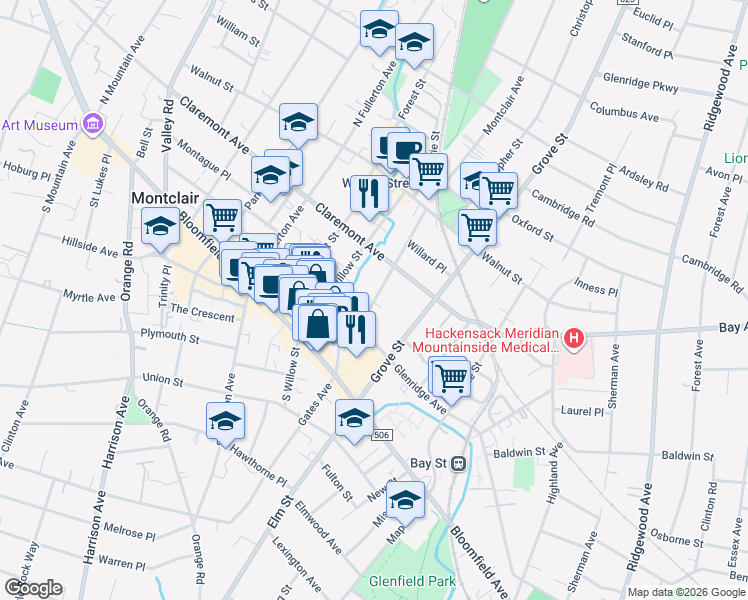 map of restaurants, bars, coffee shops, grocery stores, and more near 50 Greenwood Avenue in Montclair