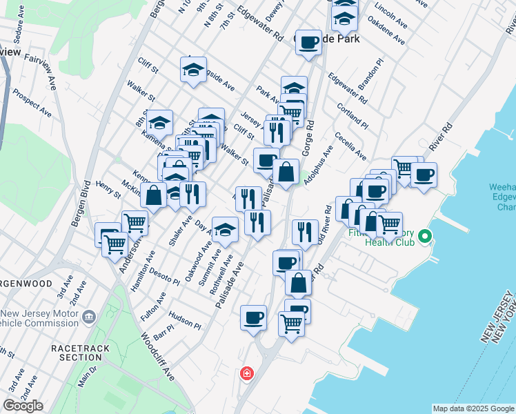 map of restaurants, bars, coffee shops, grocery stores, and more near 263 Palisade Avenue in Cliffside Park