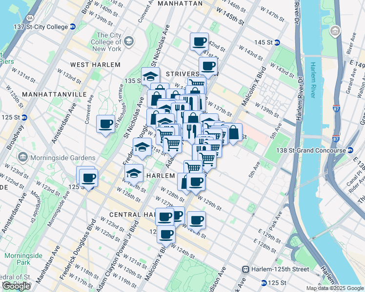map of restaurants, bars, coffee shops, grocery stores, and more near in New York