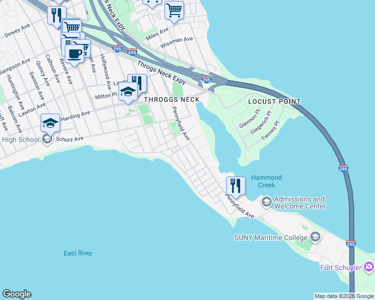 map of restaurants, bars, coffee shops, grocery stores, and more near 10 Holly Place in Bronx