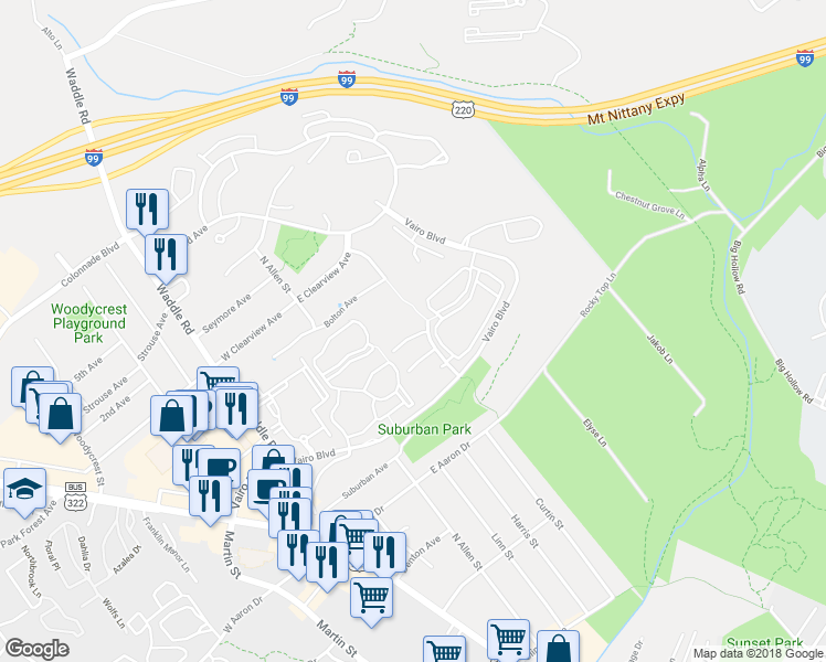 map of restaurants, bars, coffee shops, grocery stores, and more near 661 Marjorie Mae Street in State College