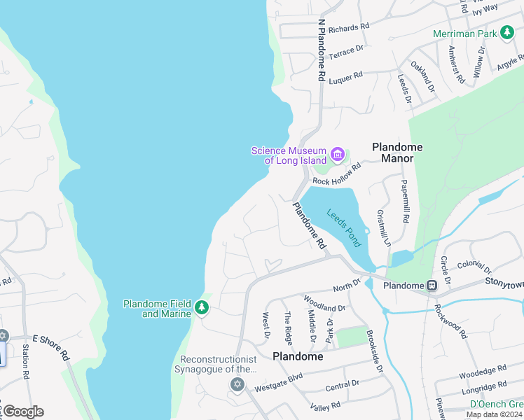 map of restaurants, bars, coffee shops, grocery stores, and more near 55 Andover Court in Manhasset