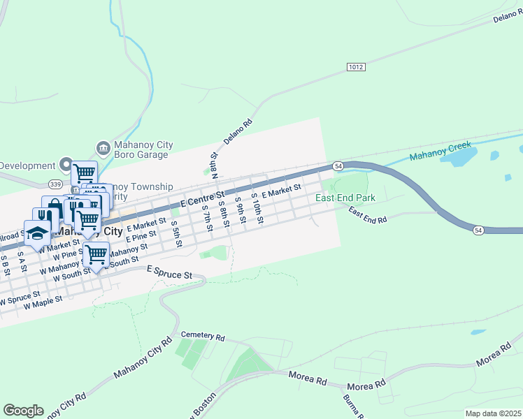 map of restaurants, bars, coffee shops, grocery stores, and more near 1004 East Pine Street in Mahanoy City
