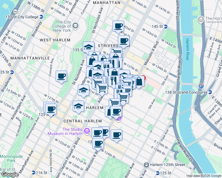 map of restaurants, bars, coffee shops, grocery stores, and more near in New York