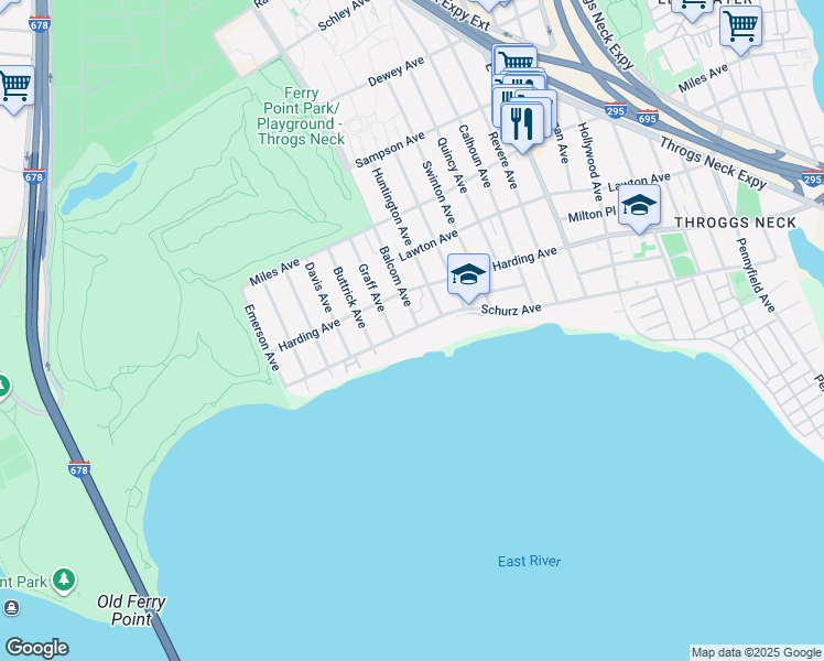 map of restaurants, bars, coffee shops, grocery stores, and more near 2730 Schurz Avenue in Bronx