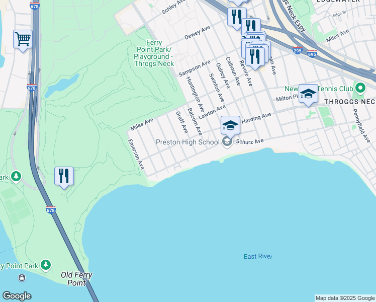 map of restaurants, bars, coffee shops, grocery stores, and more near 189 Graff Avenue in Bronx