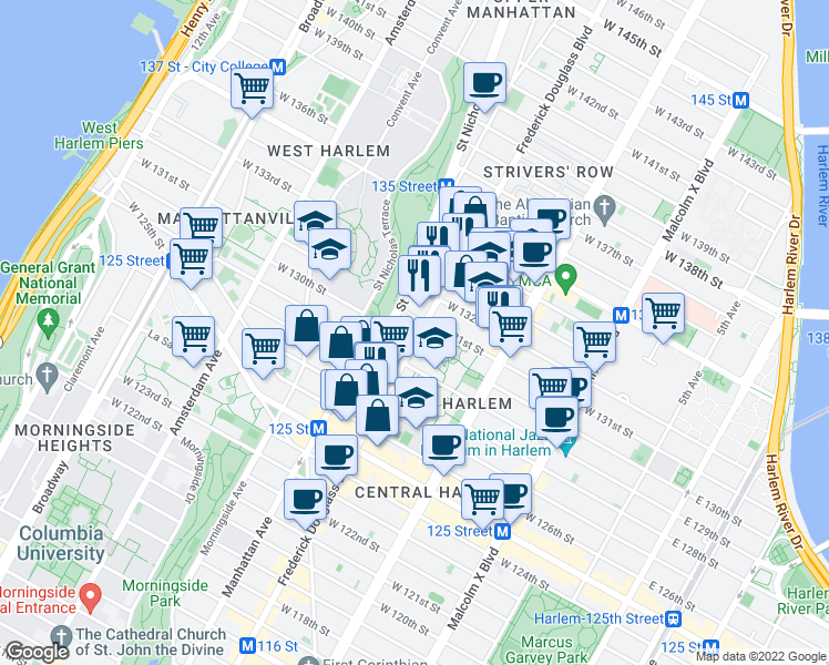 map of restaurants, bars, coffee shops, grocery stores, and more near in New York