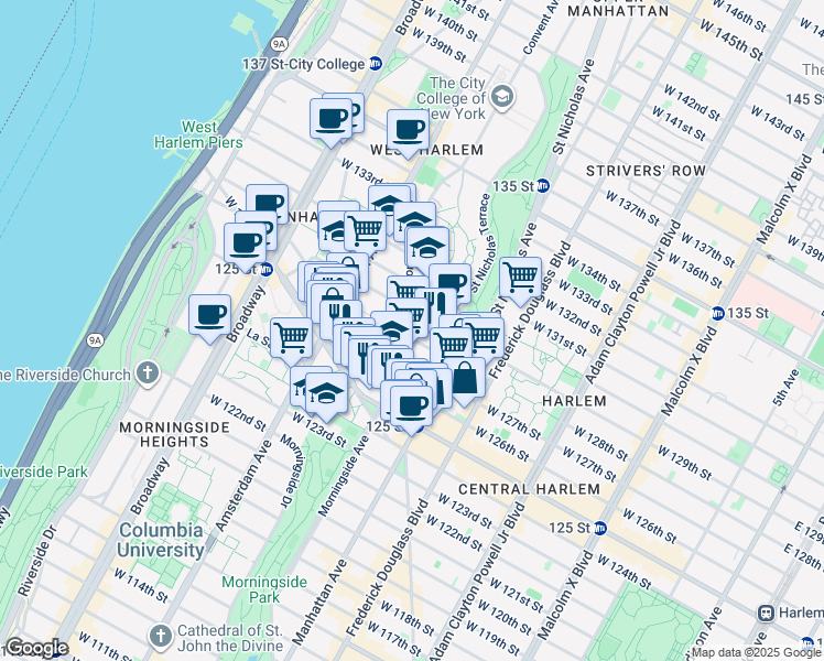 map of restaurants, bars, coffee shops, grocery stores, and more near in New York