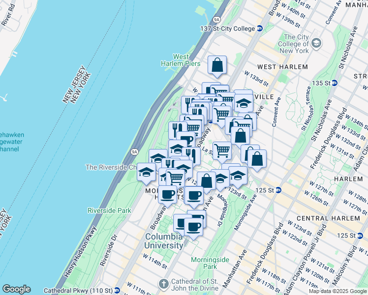 map of restaurants, bars, coffee shops, grocery stores, and more near in New York