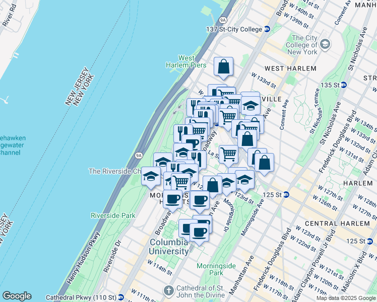 map of restaurants, bars, coffee shops, grocery stores, and more near in New York