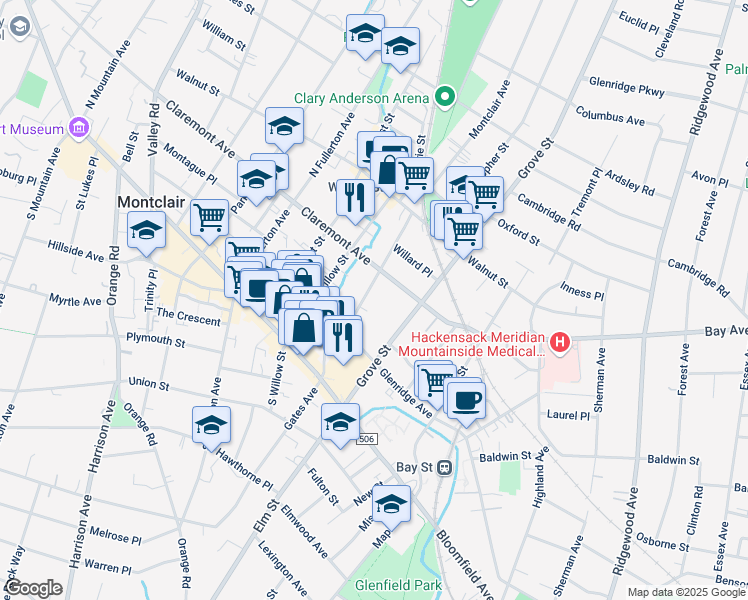 map of restaurants, bars, coffee shops, grocery stores, and more near 51 Greenwood Avenue in Montclair