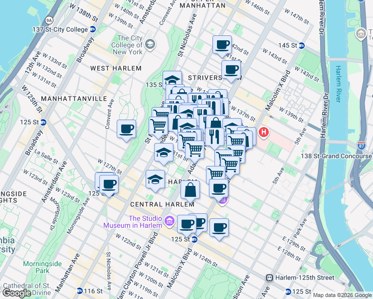 map of restaurants, bars, coffee shops, grocery stores, and more near in New York